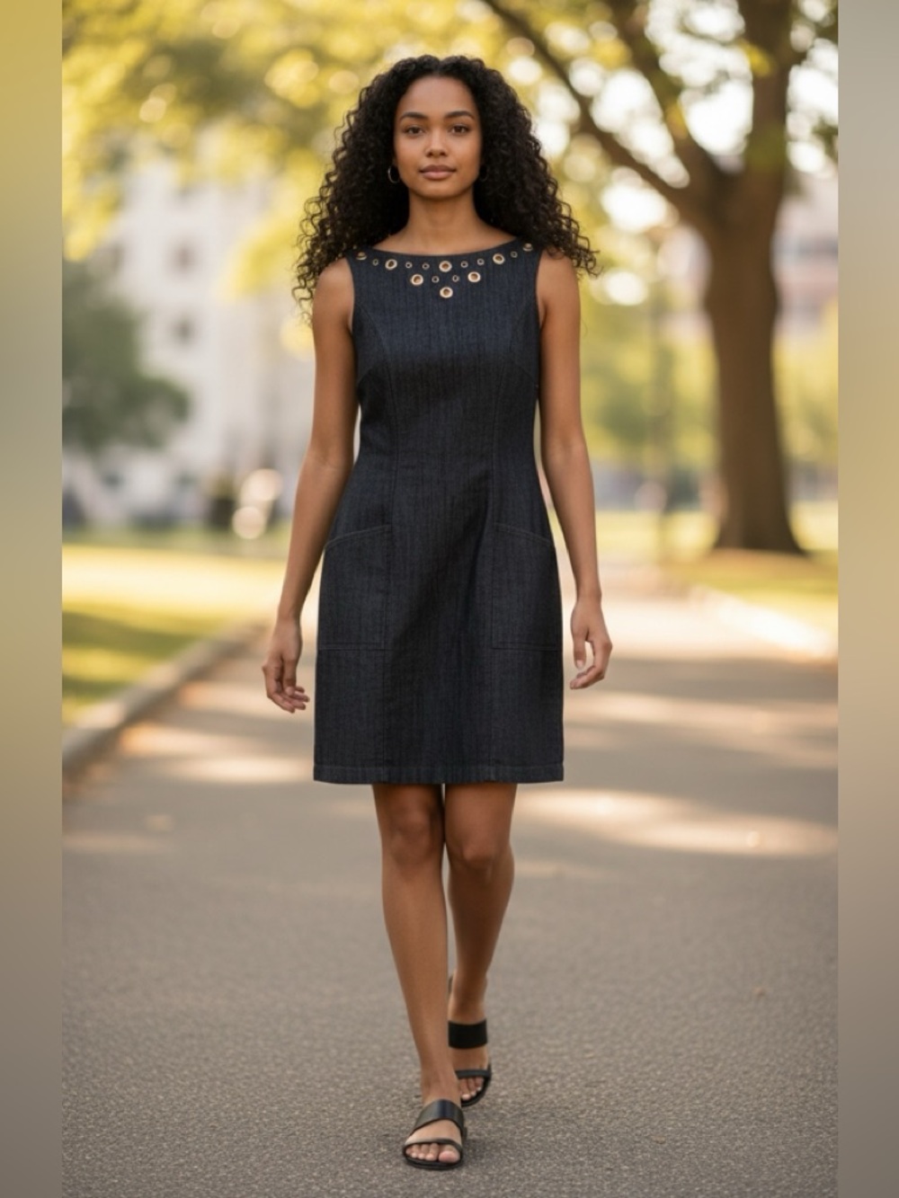 Demin mini dress blue with Accents front top. Size 4 Jessica Simpson flattering